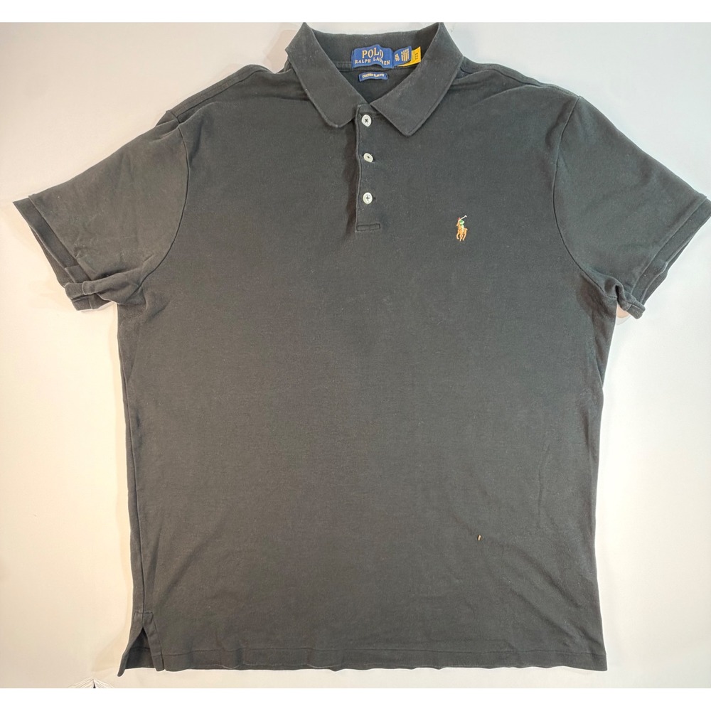 Polo Ralph Lauren Mens Custom Slim Fit Polo Shirt Black XL Multi Color Pony